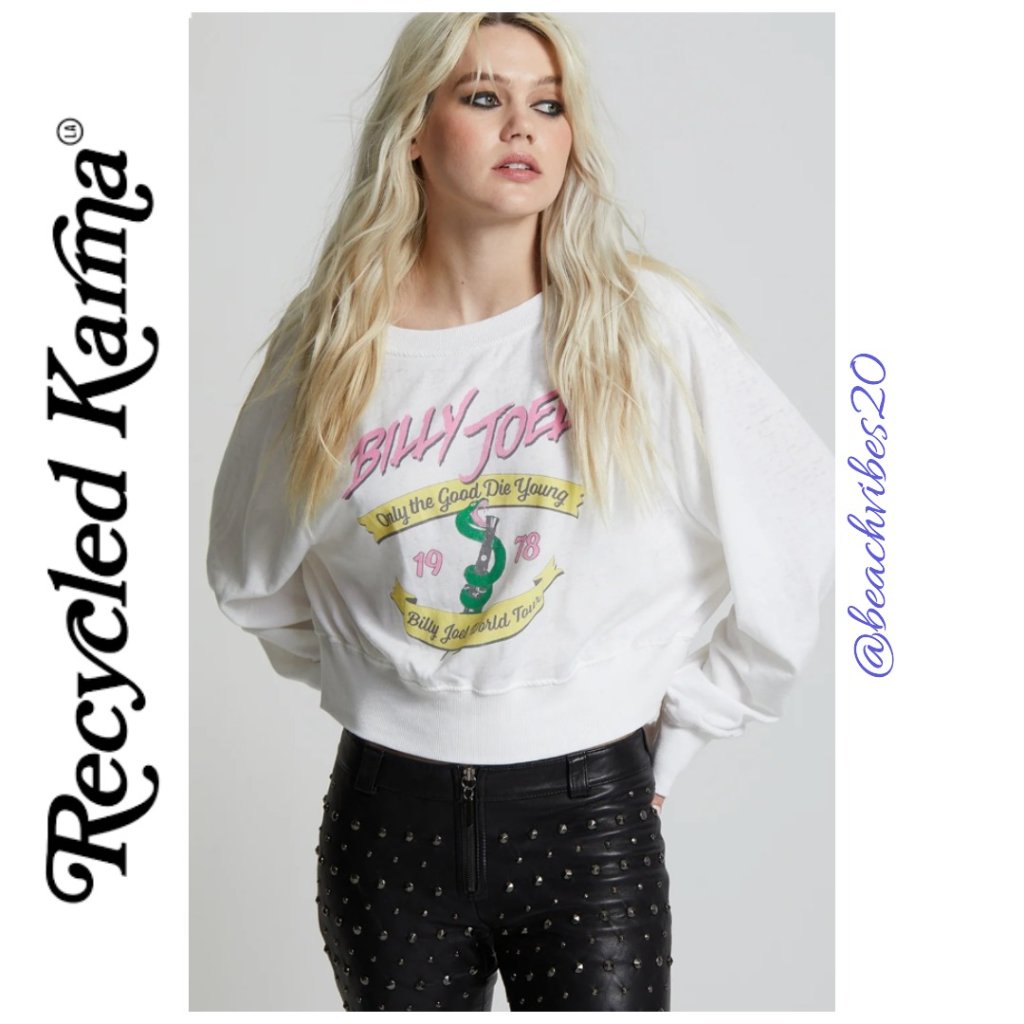 Recycled Karma Billy Joel 1978 Crop Sweatshirt Large Nwot *Flaw* Rk-71
